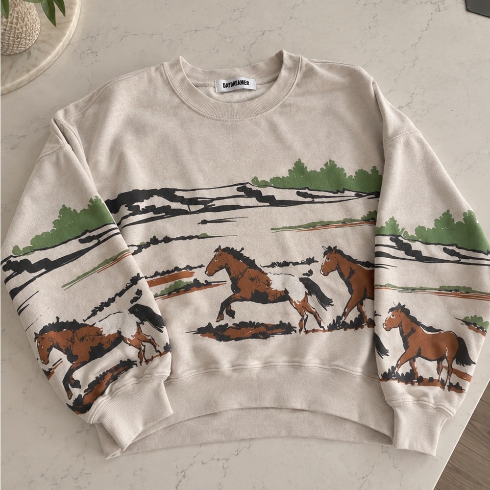 Daydreamer Running Horses Oversized Crewneck Sweatshirt Western